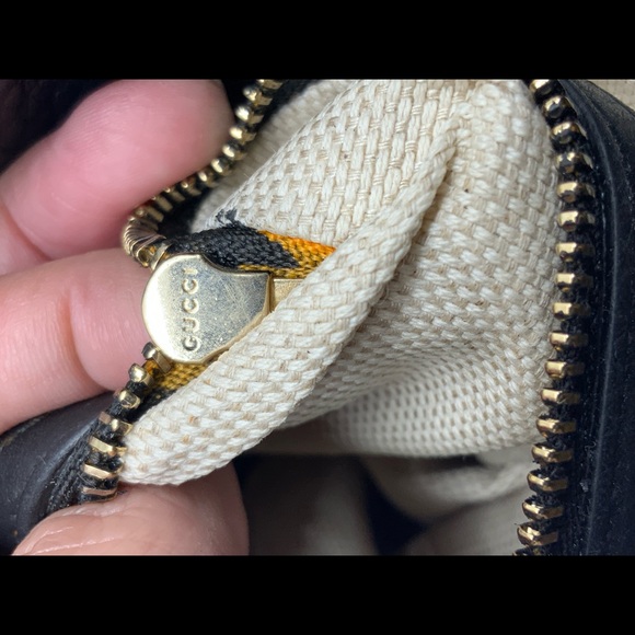 Auth GUCCI Tote Bag Soho Chain GG Black Leather Hand Bag & Leather Flower Charm - Picture 9 of 16